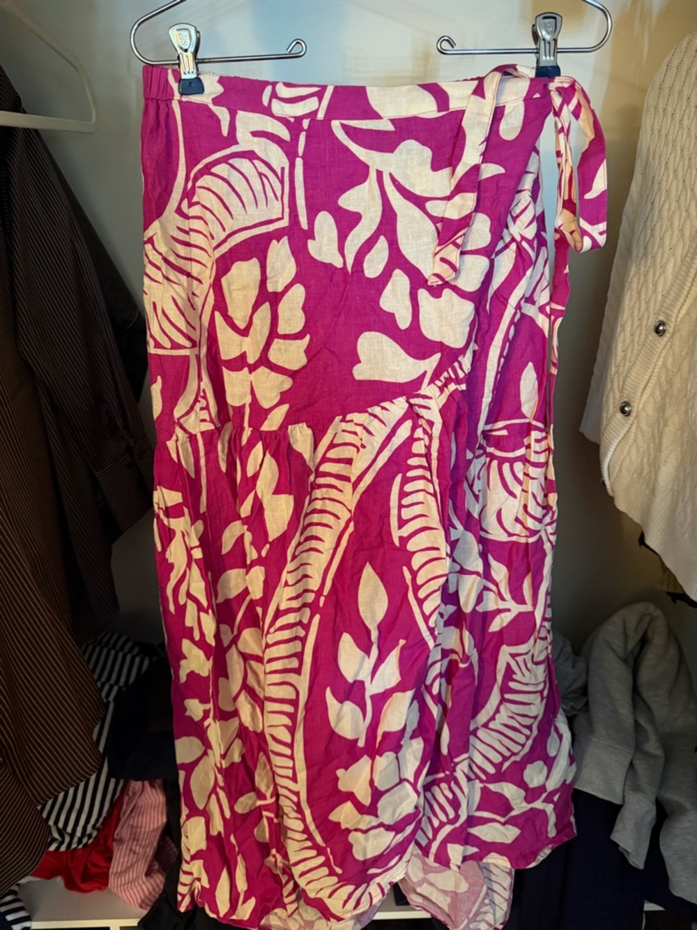 Christian Siriano Fuchsia and Cream Floral Maxi Skirt